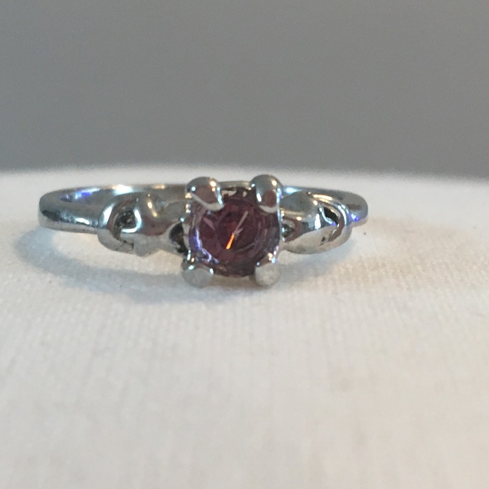 Silvertone and Pink Stone Ring